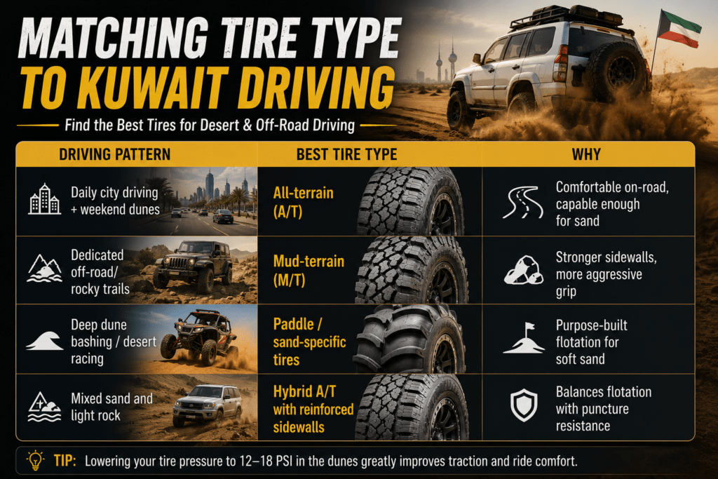 Best Tires for Desert & Off-Road Driving: 18 PSI Secret 1 Matching Tire Type to Kuwait Driving